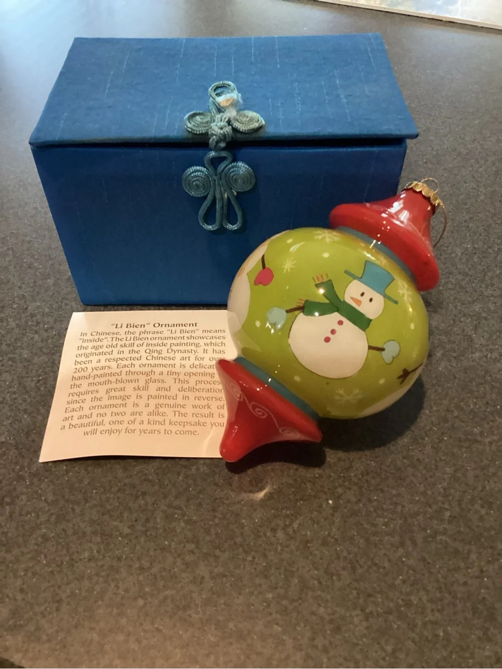 Pier 1 Green and Red Snowman Glass Ornament